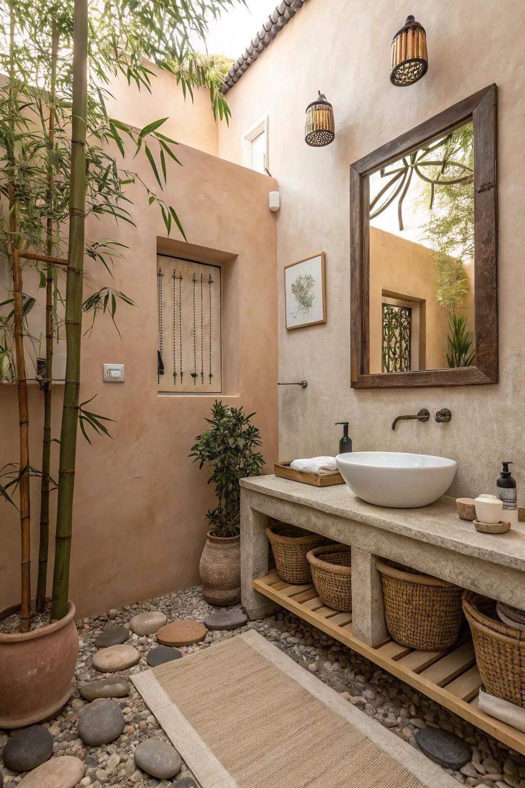 Earthy colors offer a comforting setting for a zen bathroom.