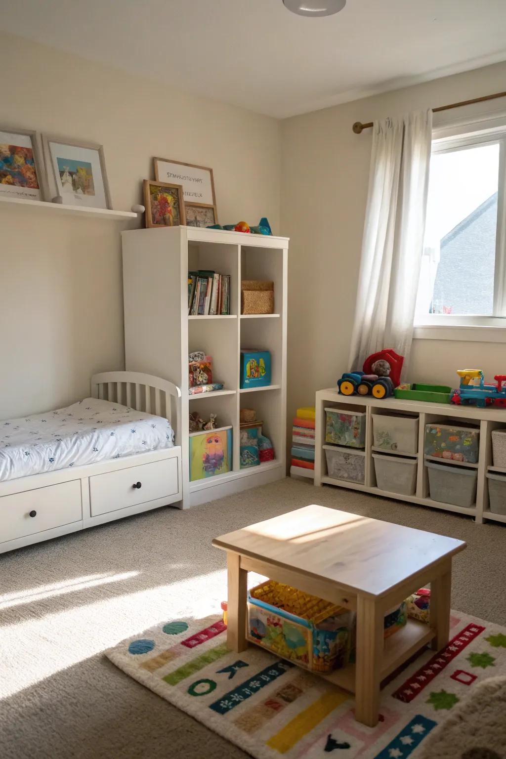 Furniture close to the ground encourages safety and independence.