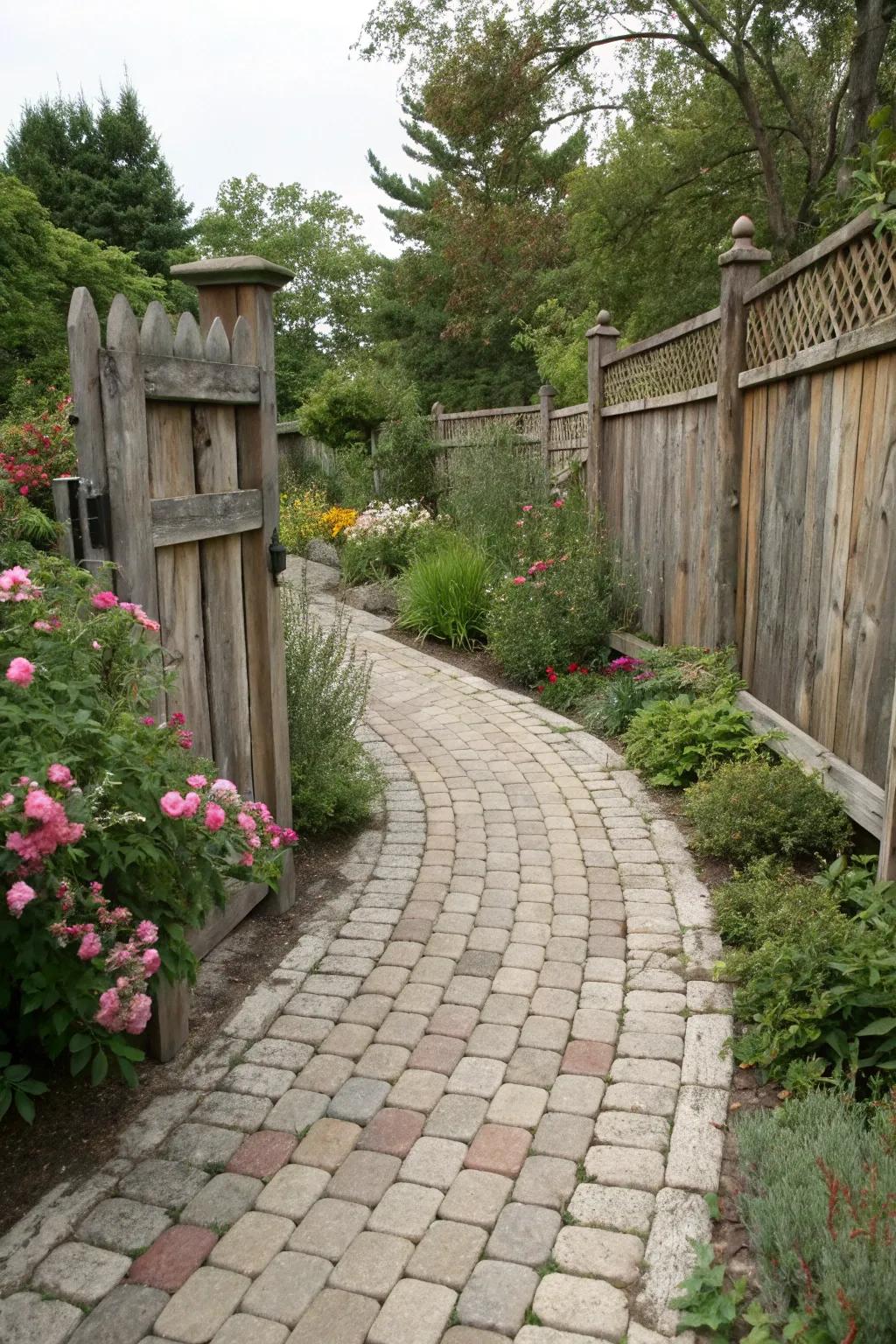 Old-world allure with a cobblestone and paver walkway.