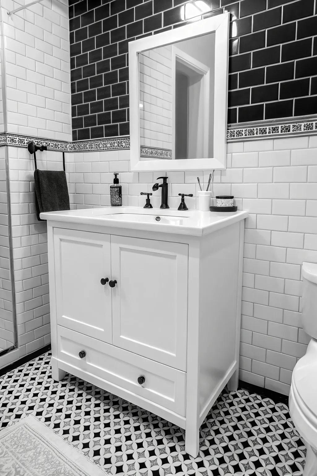 Achieve everlasting elegance with a black and white vanity.