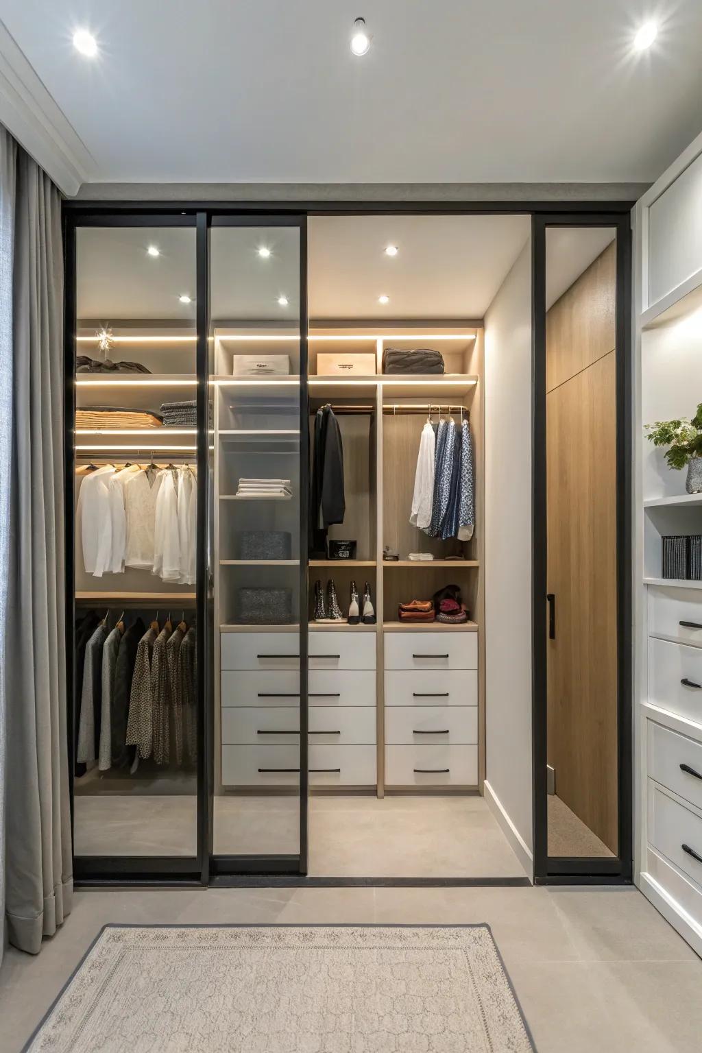 Sliding doors add style and work well.
