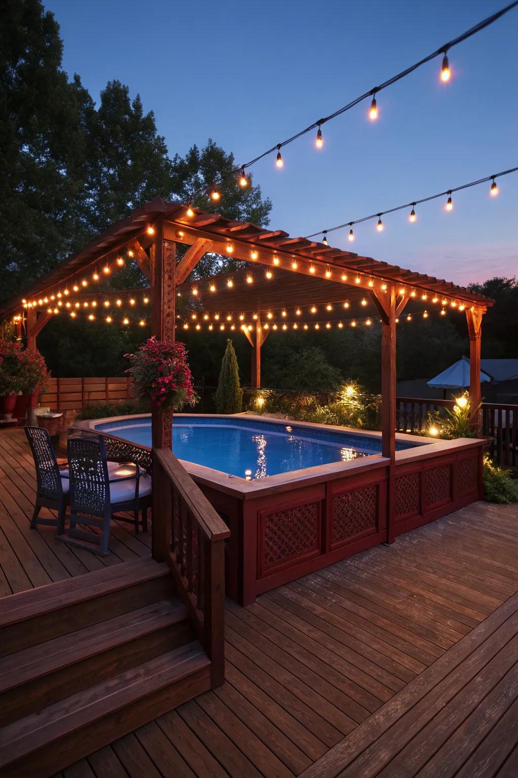 Brighten up your evenings with festoon lights for a captivating poolside atmosphere.
