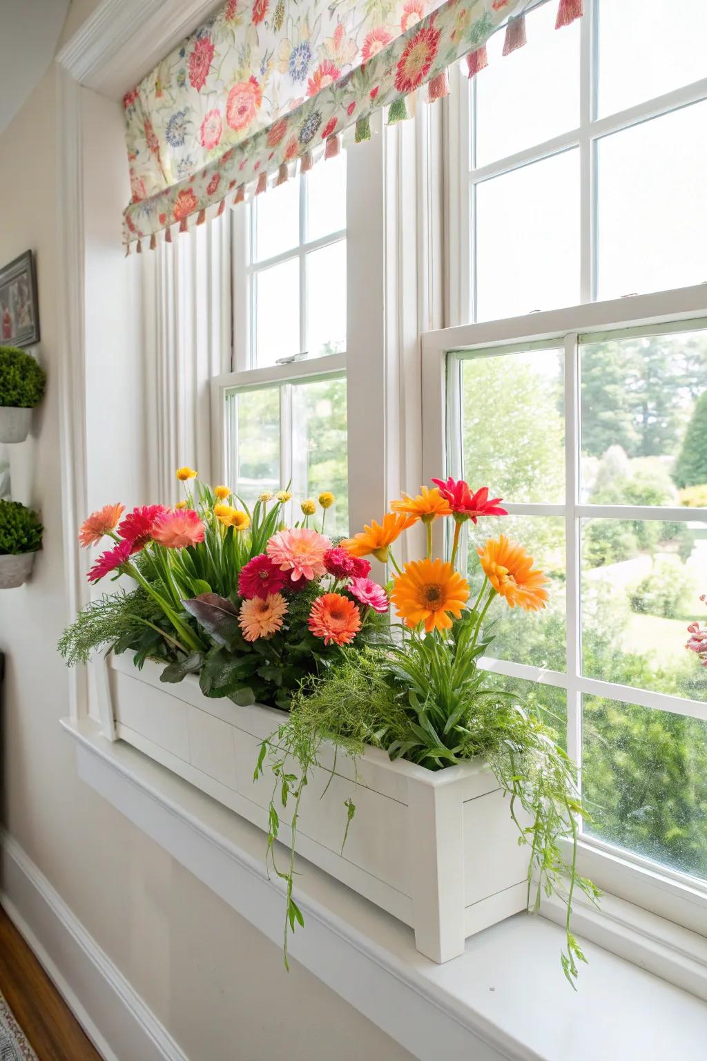 Window planter boxes infuse a natural allure indoors.