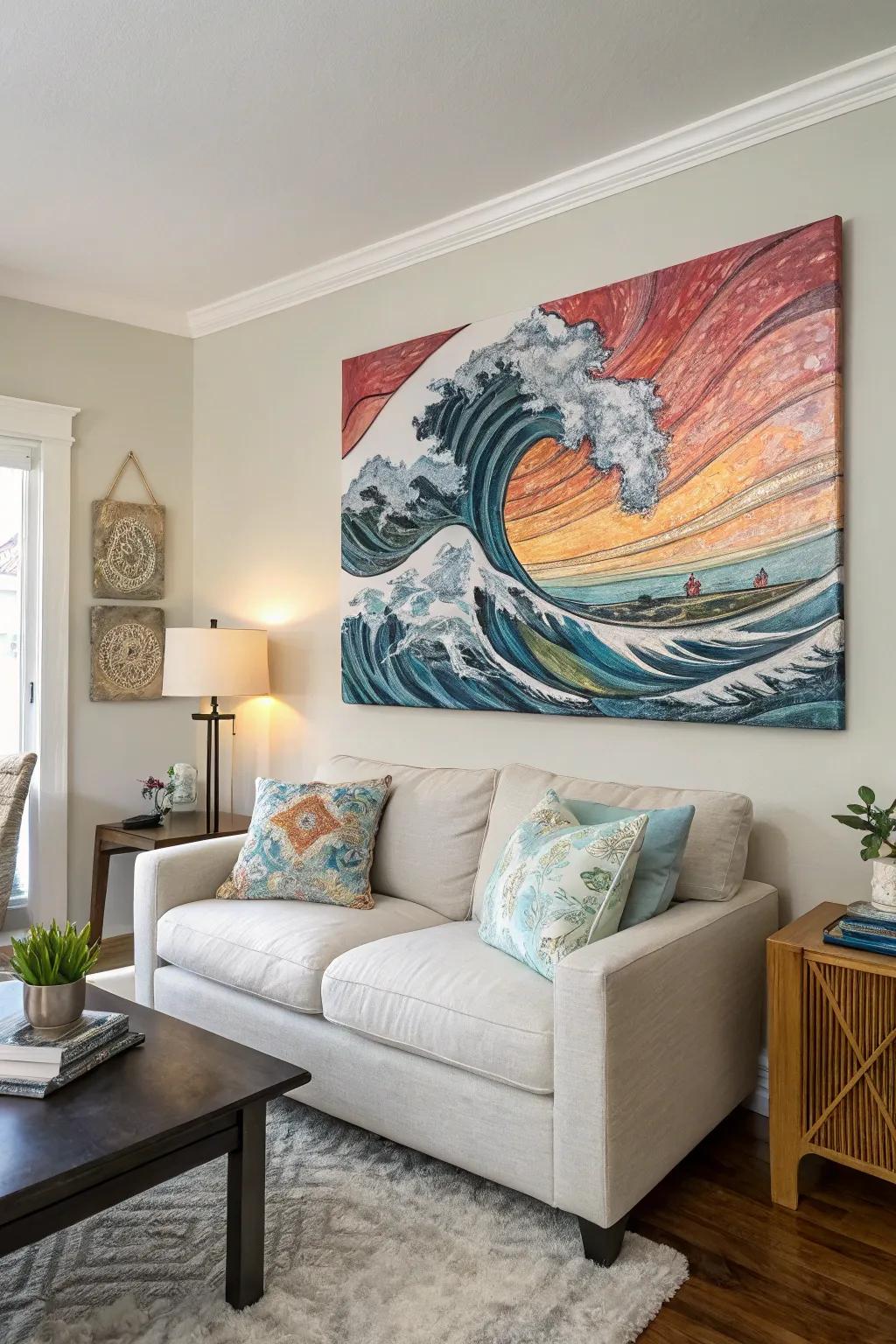Ripple designs encourage motion and peace in this living room.
