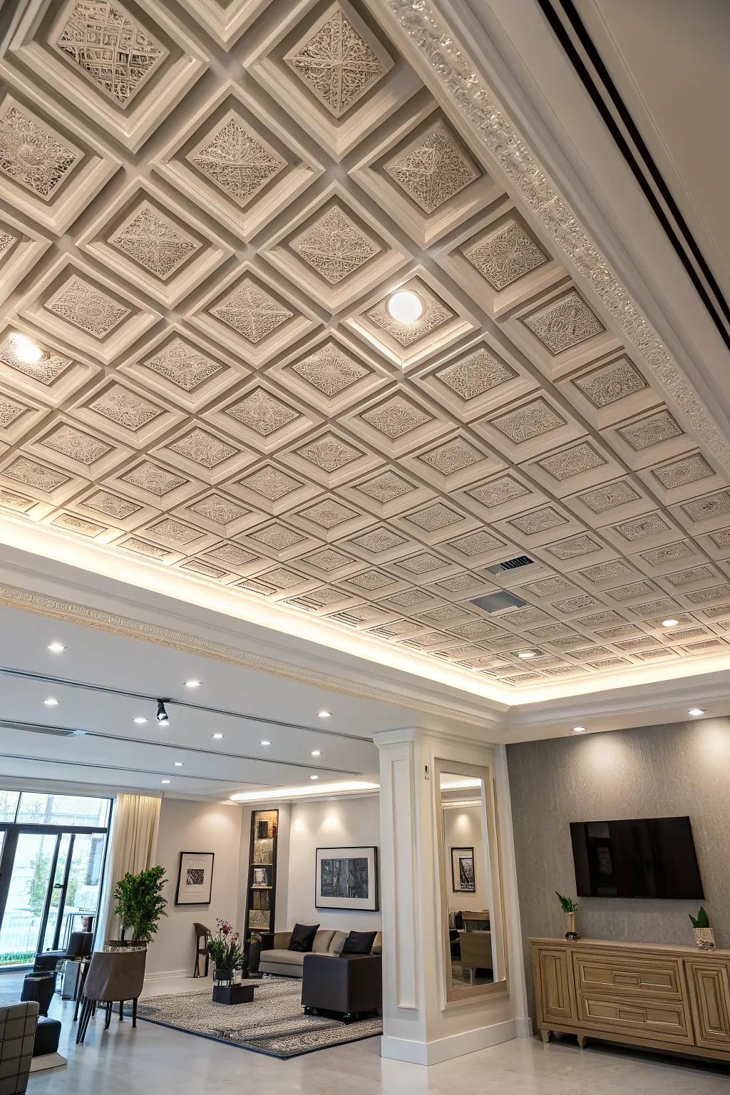 Sectioned ceilings impart an air of sophistication to any room.
