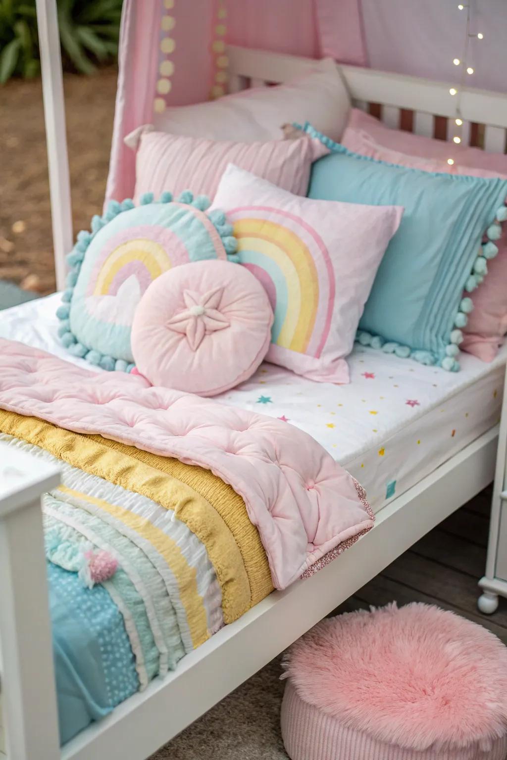 Plush textures conjure an inviting and snug bed setting.