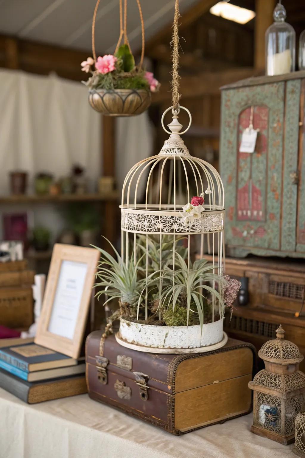 Birdcages sprinkle a playful charm onto air plant showcases.