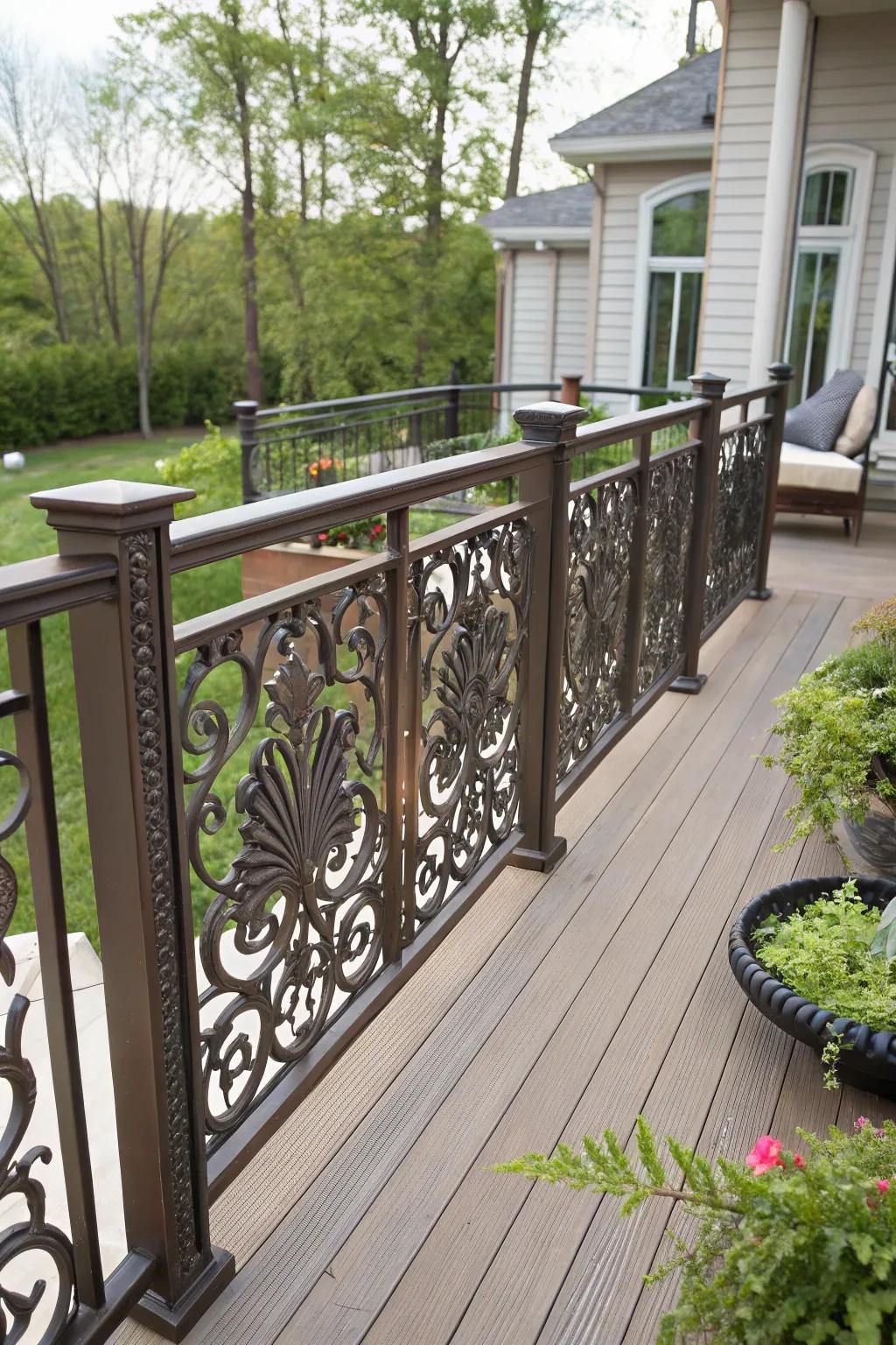 Ornamental aluminum railings featuring artistic designs.