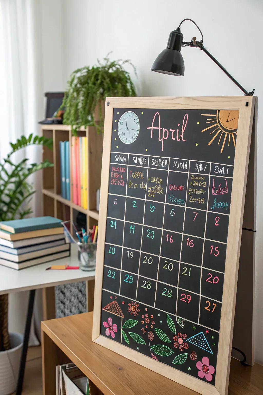 Stay organized with a chalkboard calendar.