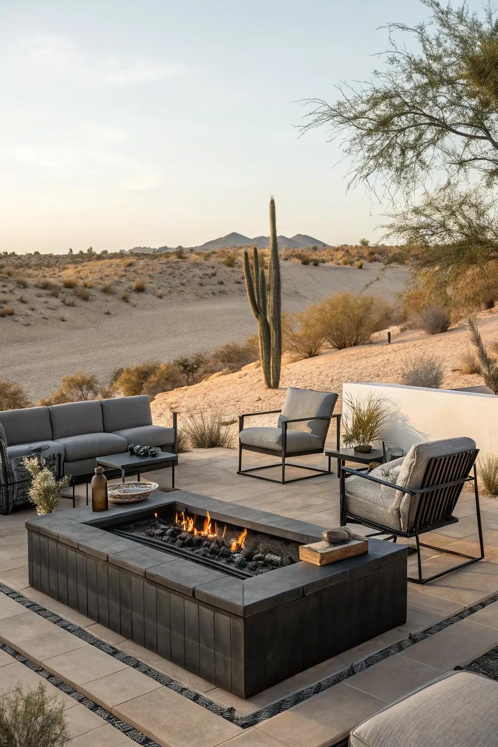 An outdoor fireplace adding warmth and ambiance to the garden.