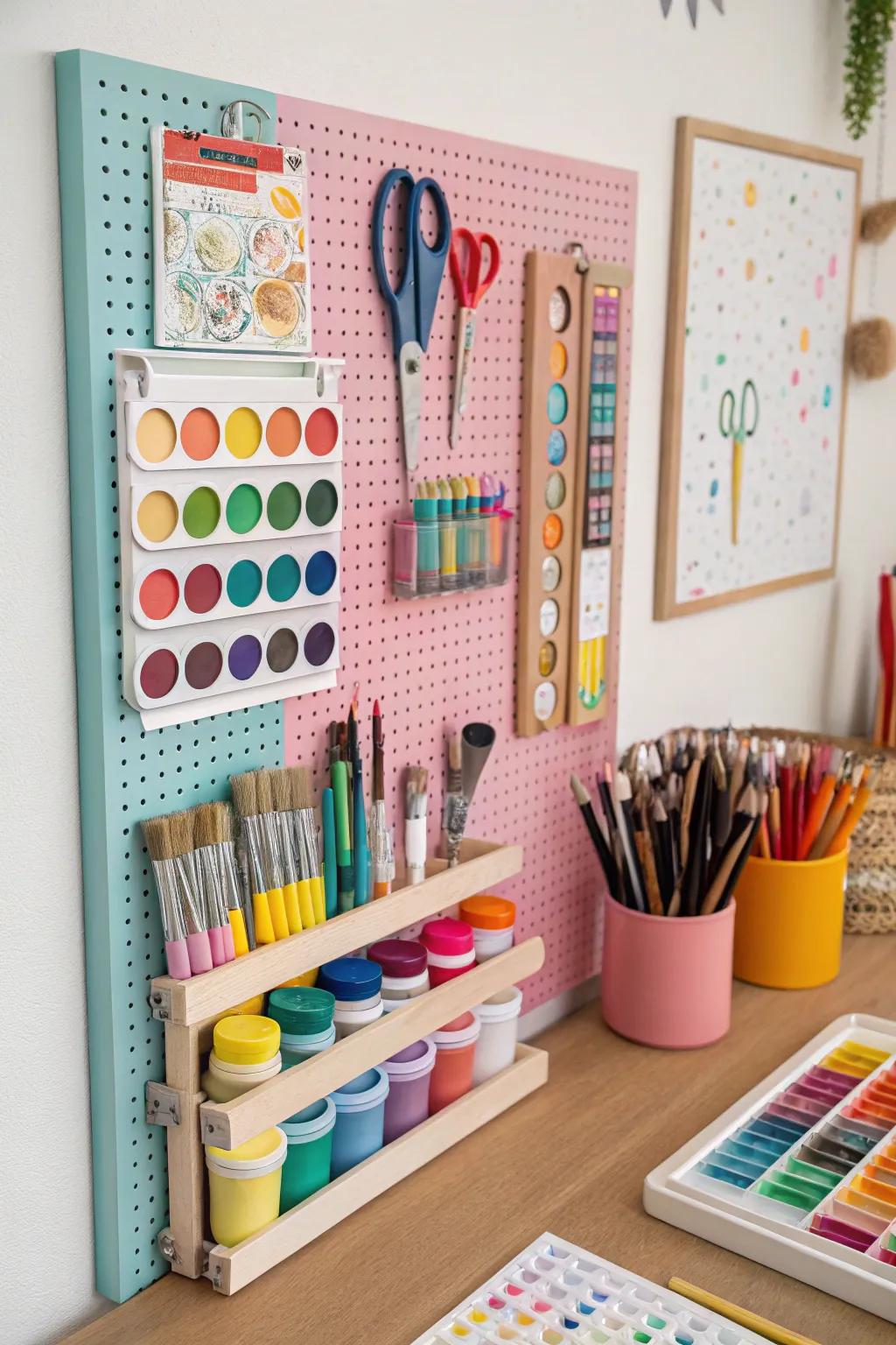 A display board showcasing diverse artistic instruments.