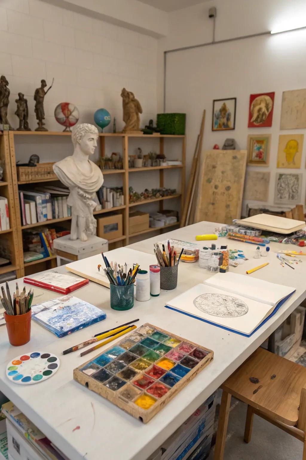 A generous worktable provides the canvas for your creativity.