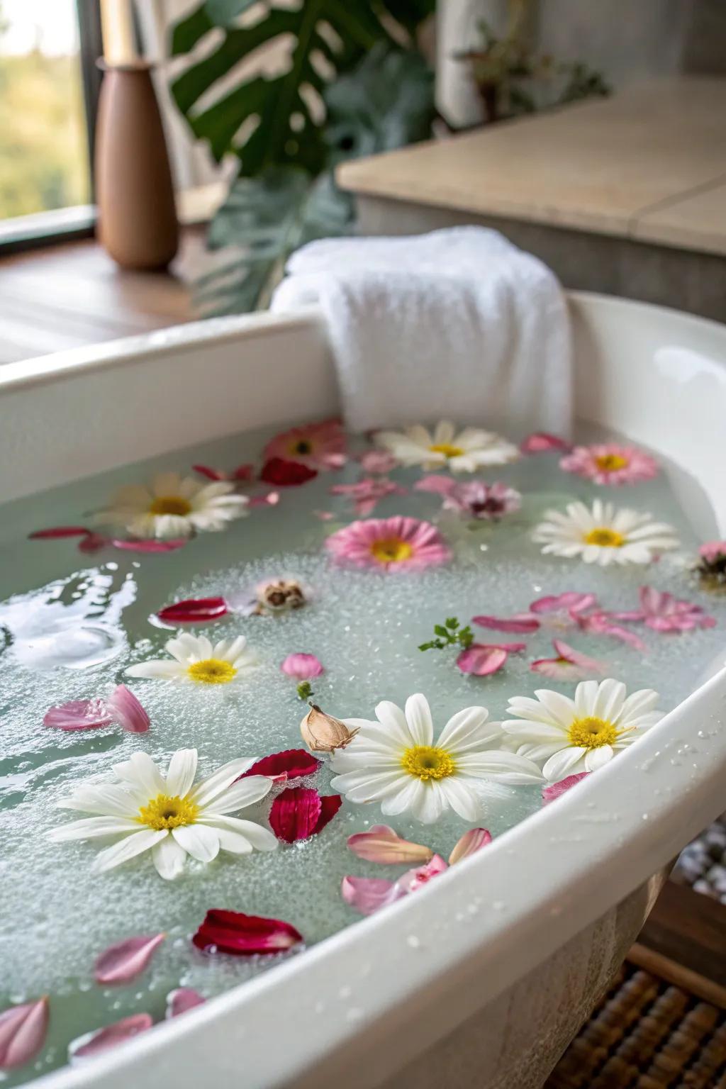 A calming bath with mineral salts is the perfect thing for destressing.