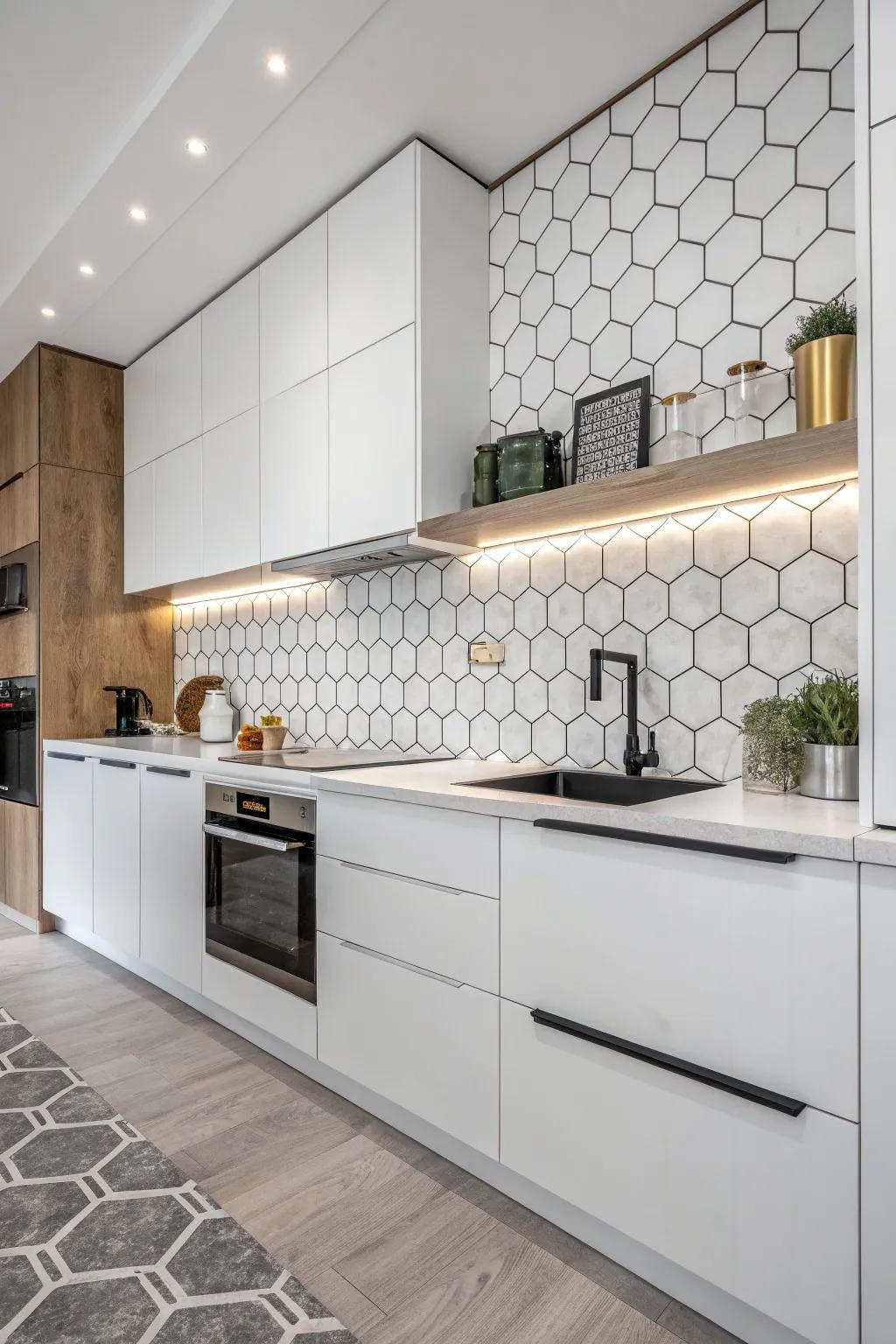 Polygon tiles deliver a modern geometric flair