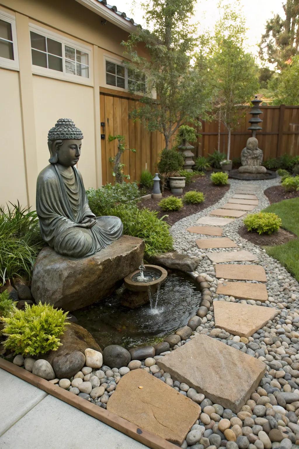 A water element brings calming sounds to your garden retreat.