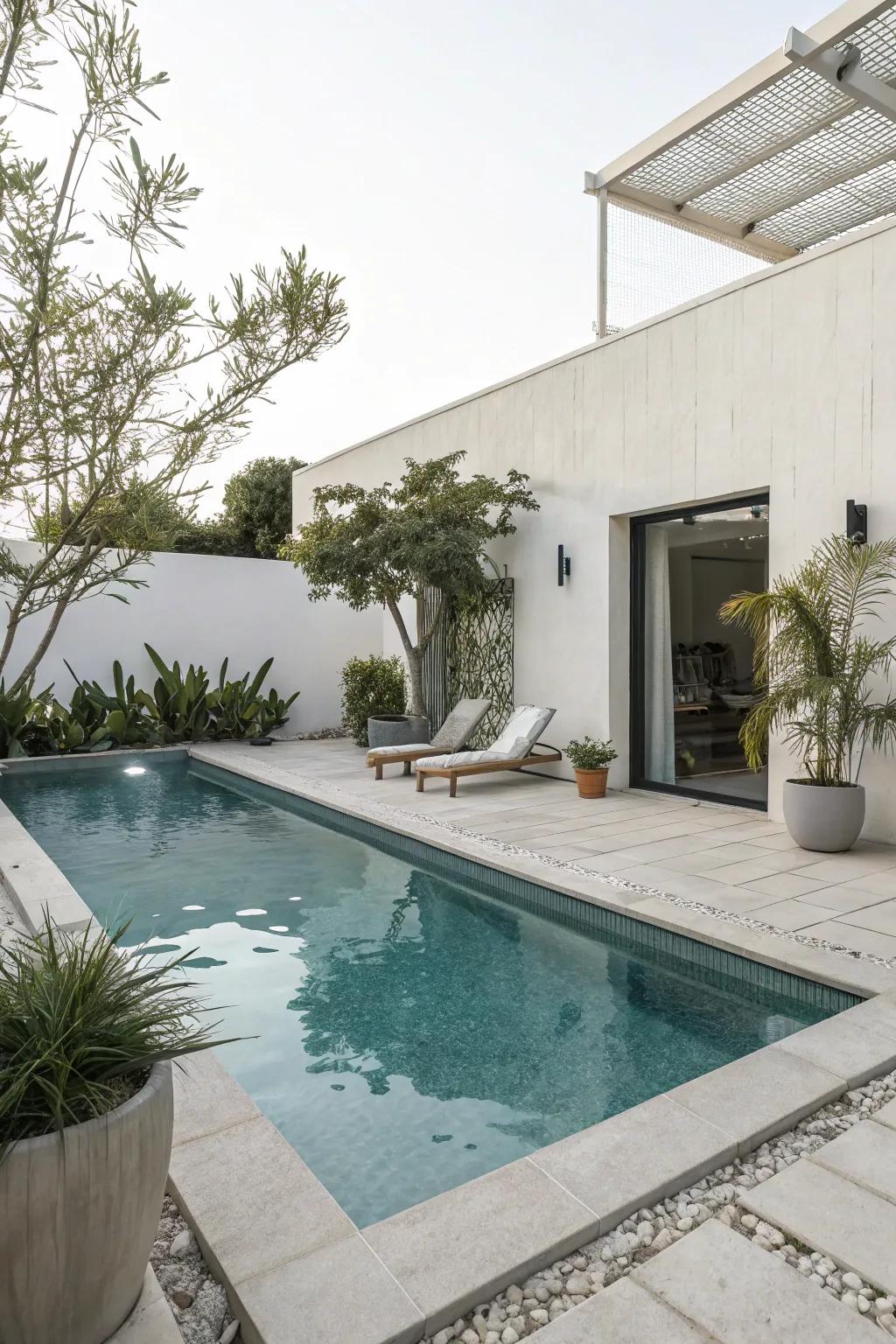 A streamlined pool layout featuring uncluttered lines for a polished look.