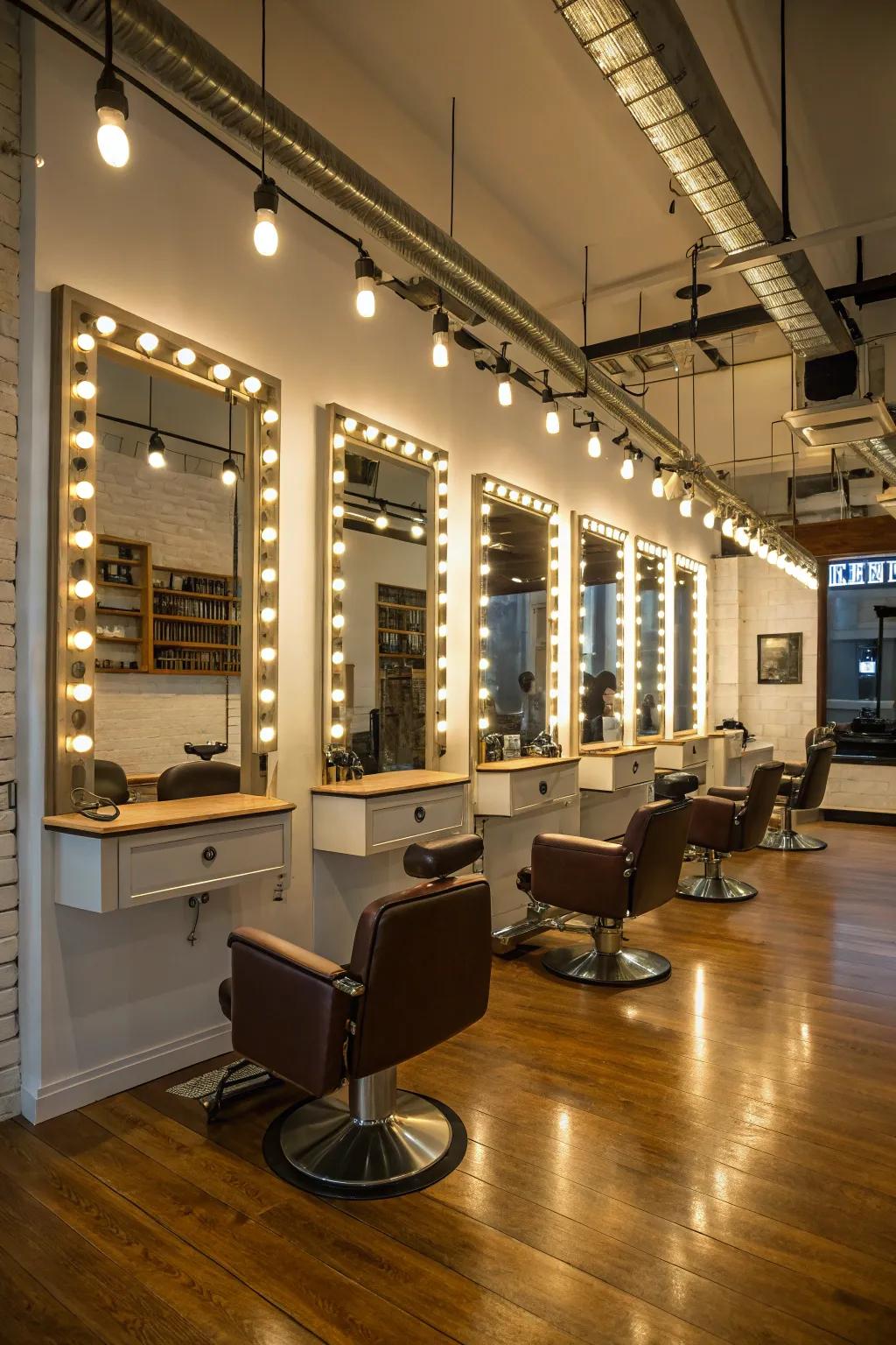 Barbershop mirrors perfectly lit for precision and panache.