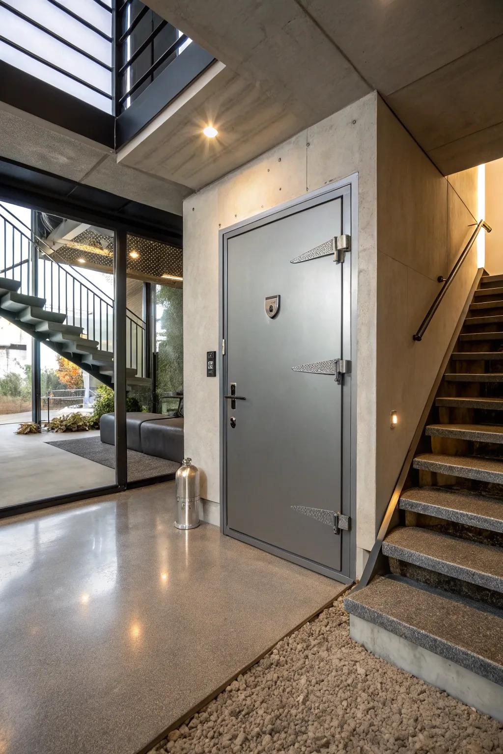 A modern steel door brings security and style to your basement's entrance.