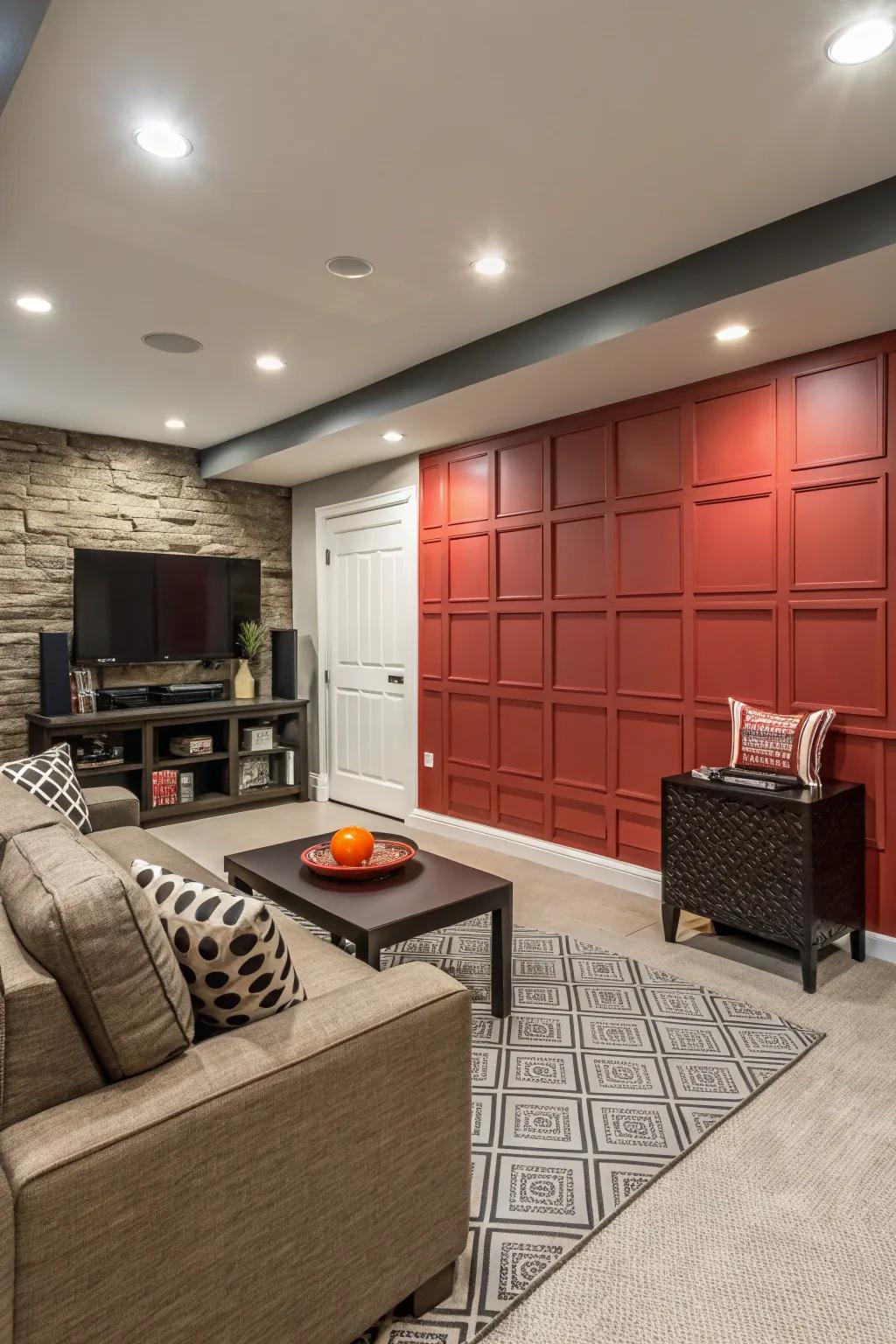 Accent walls introduce a bold statement to your basement.