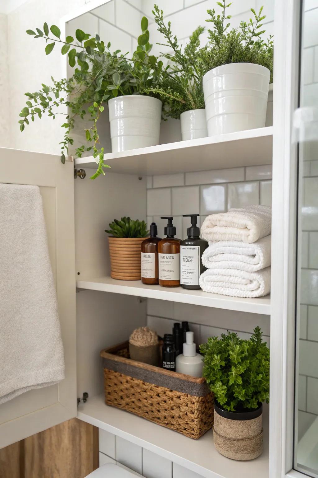 Plants bring a refreshing, natural touch to your bathroom closet.