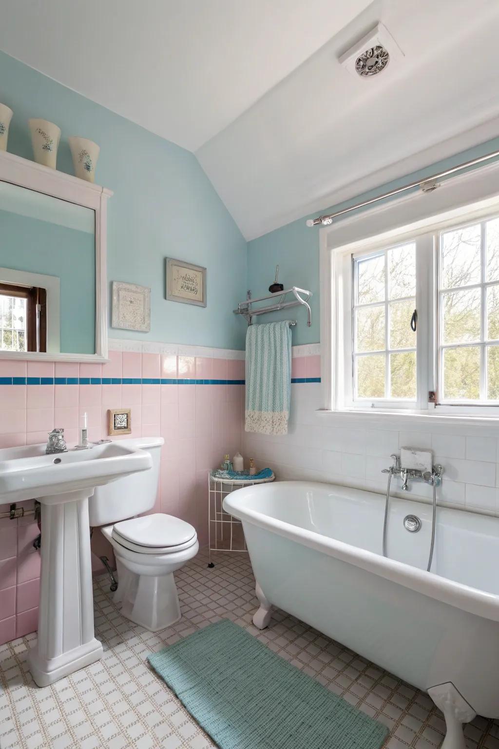 Pastel shades inject classic sophistication and warmth to your restroom.