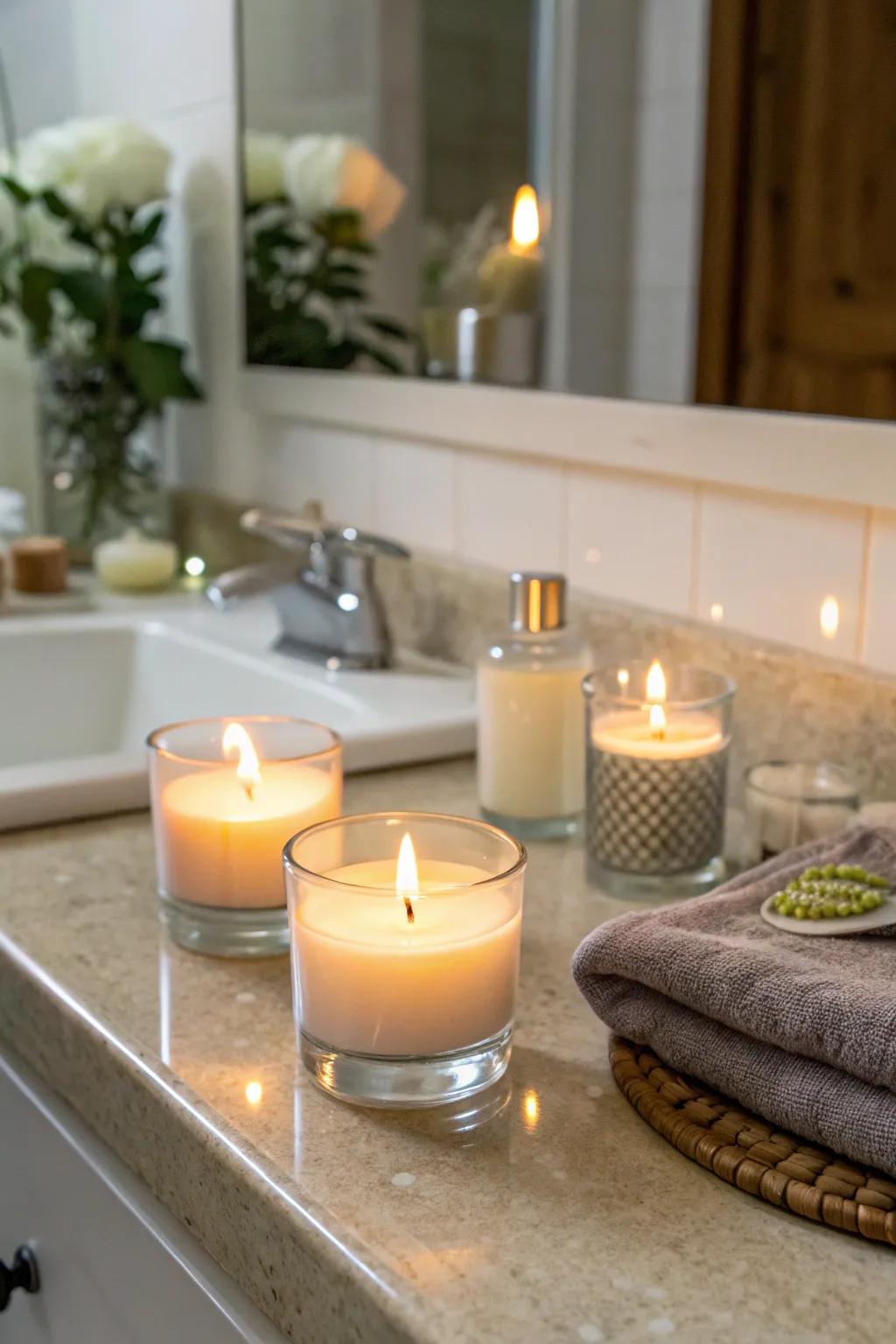 Warmth and comfort with scented candles in your bathroom.