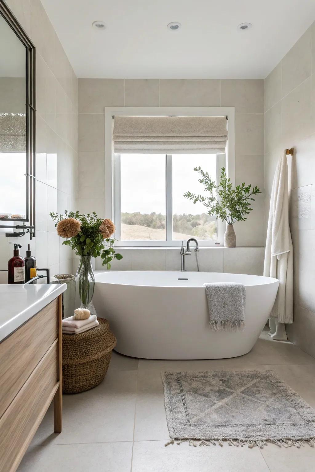 Simple decor highlights the class of your bathtub.