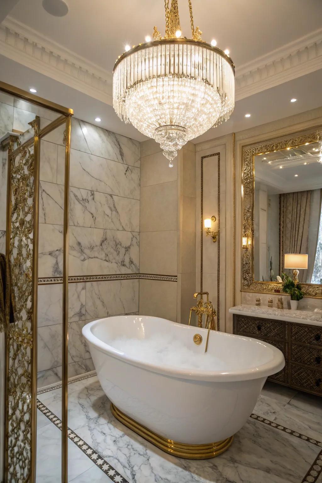 A chandelier adds an element of luxury.