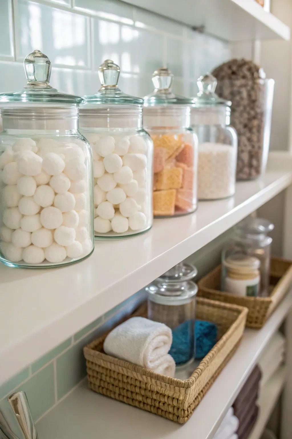 Clear jars transform everyday necessities into elegant displays.