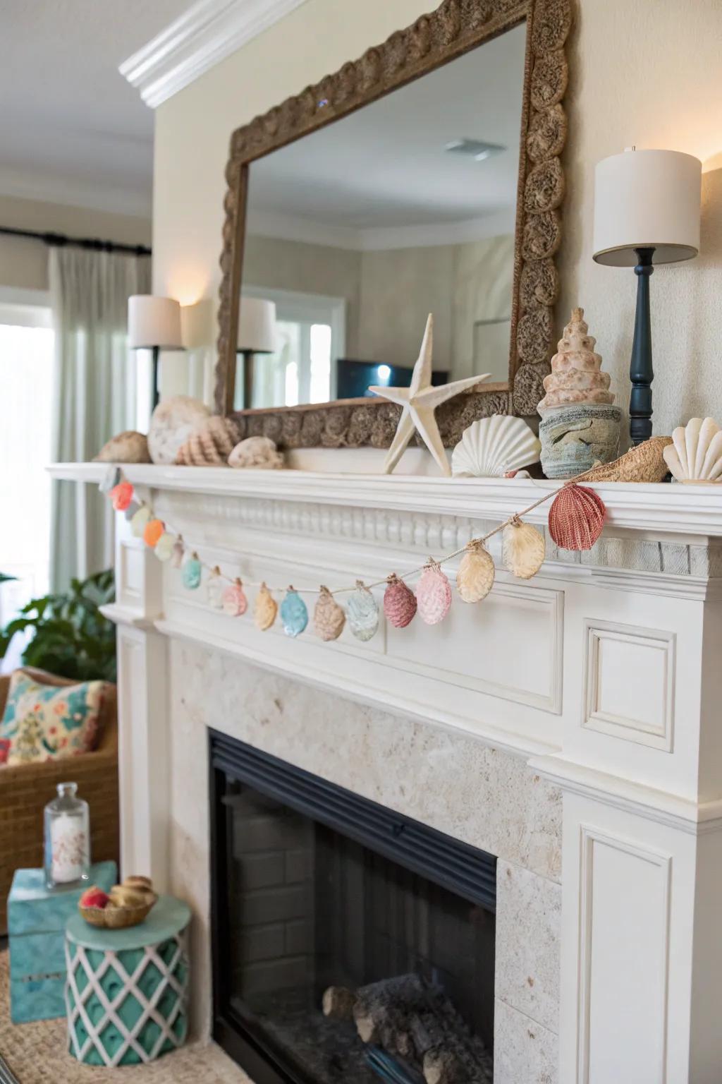 Introduce a playful element to your mantel using a shell festoon.