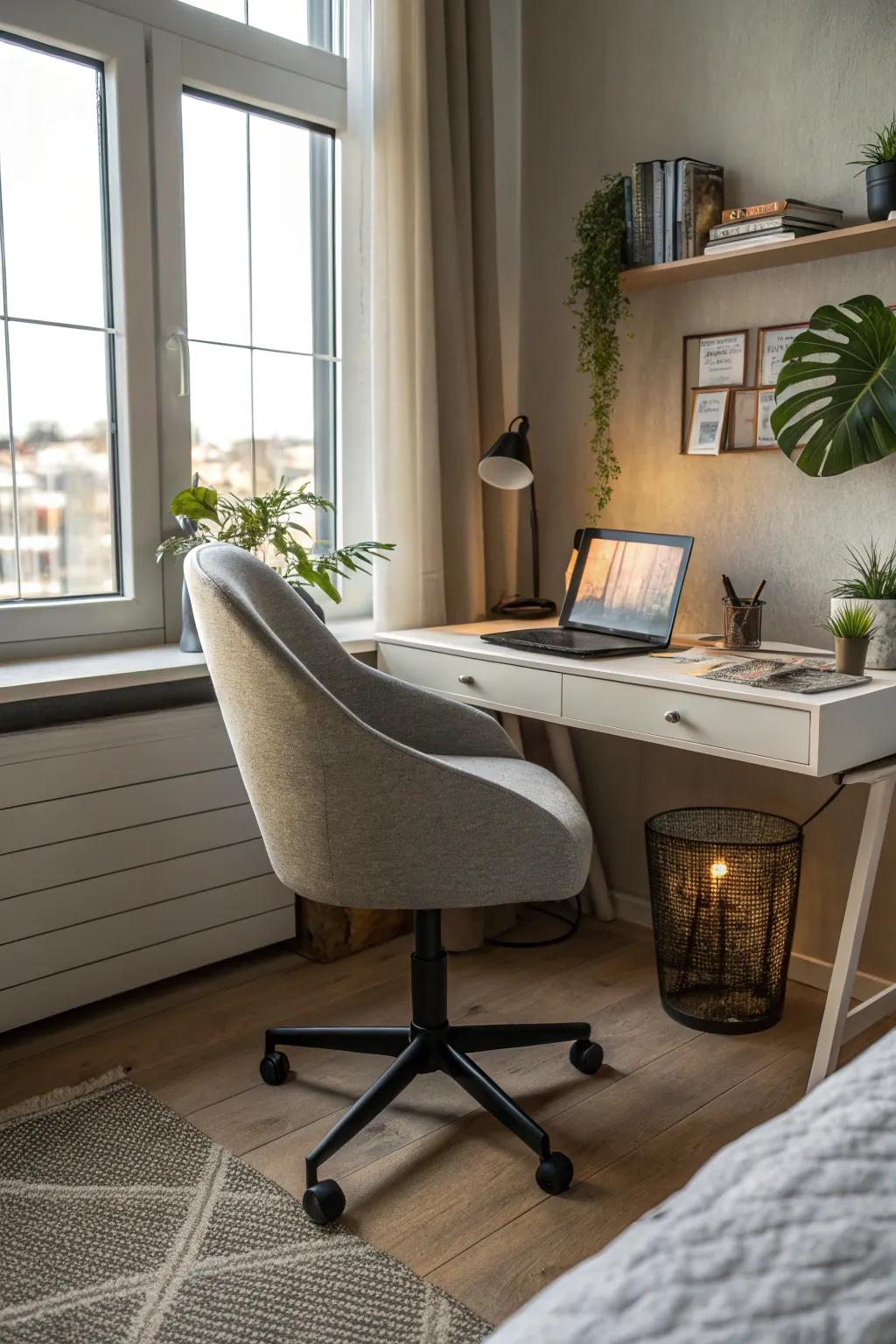 Swivel chairs infuse a sense of modern functionality into your bedroom, enhancing everyday tasks.