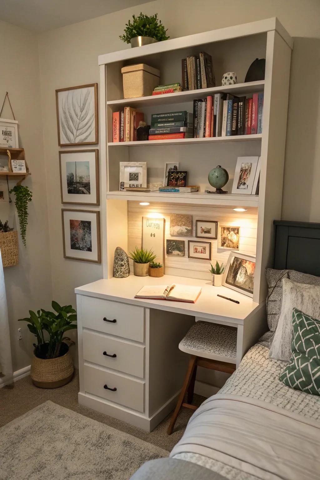 Combine storage solutions and style with integrated shelving.