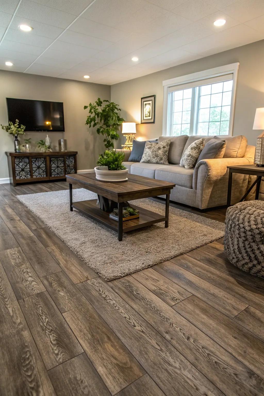Vinyl planks offer a sleek, updated look without the high cost.