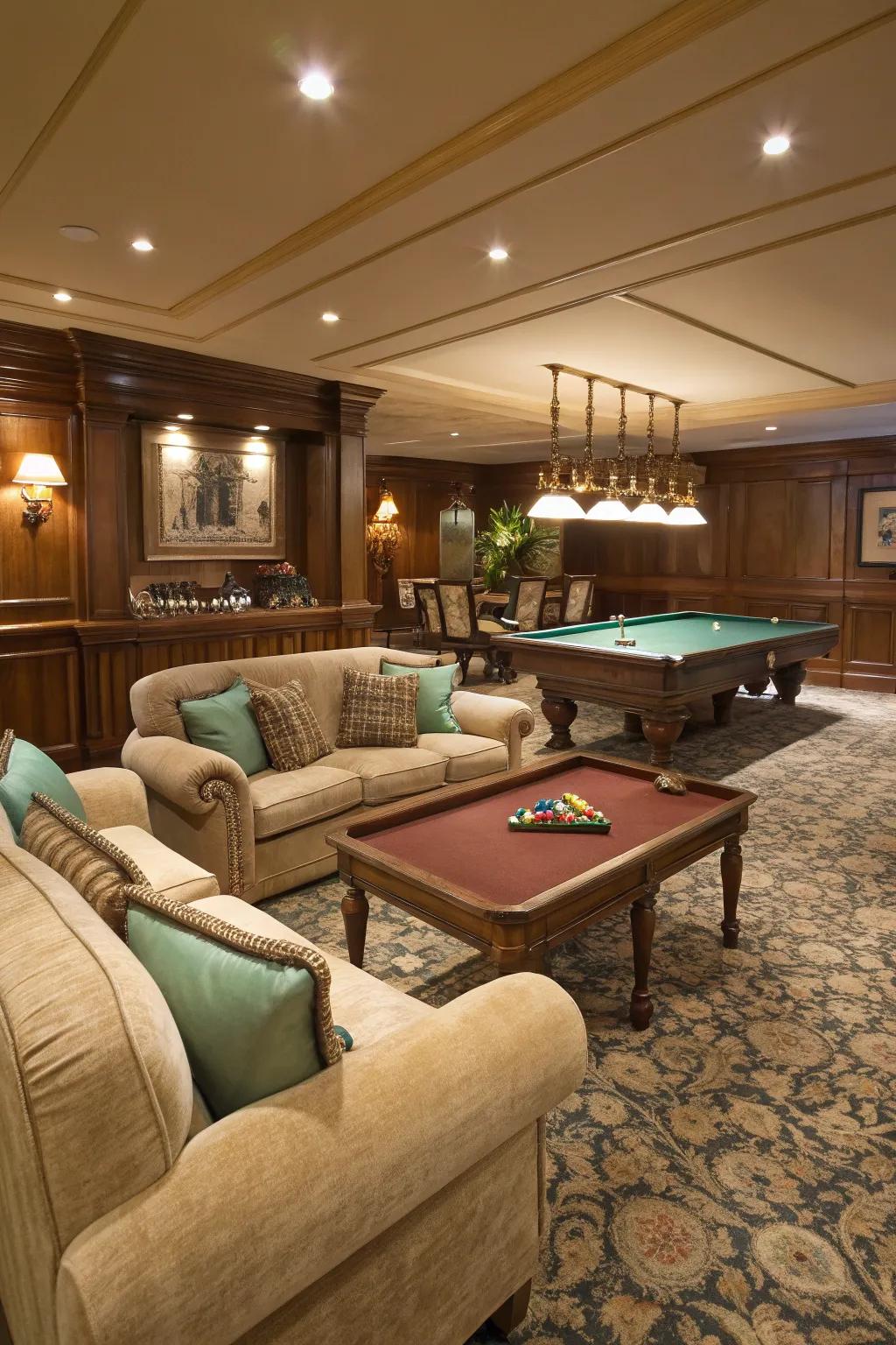 Comfortable seating transforms your billiard hall into an inviting lounging area.