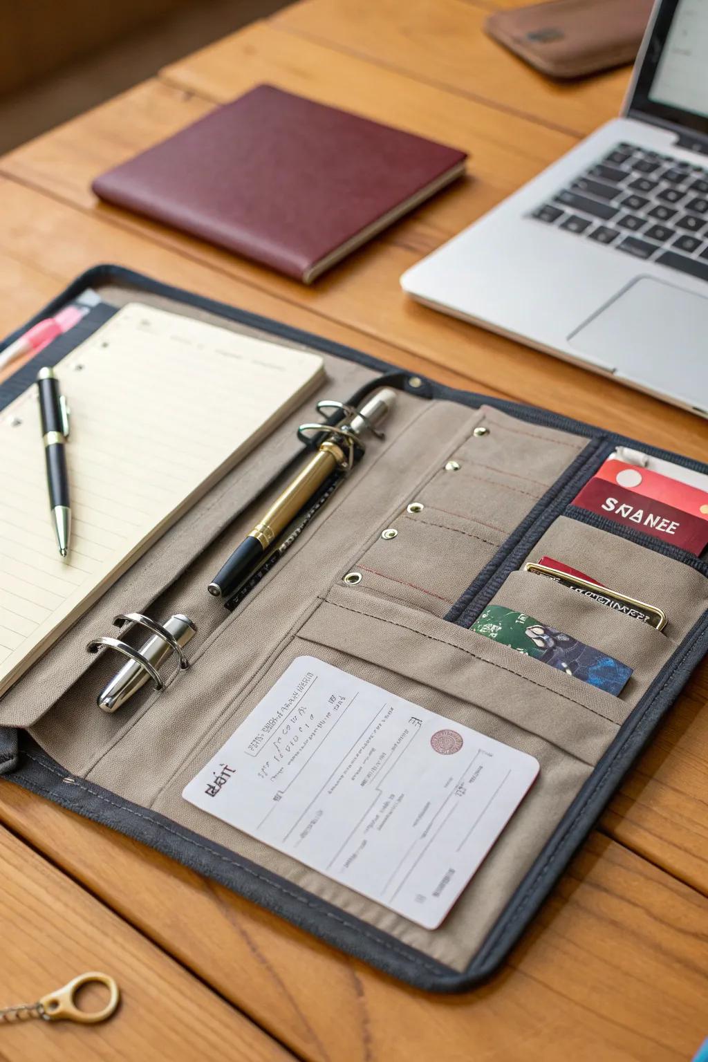 Binder with pockets for handy storage.