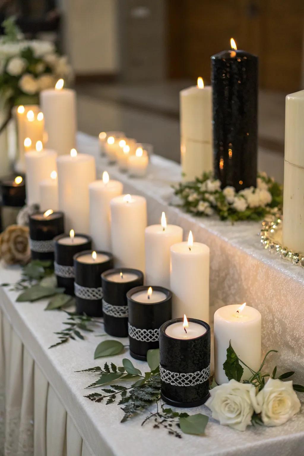 An elegant exhibit of wax lights to brighten your event.