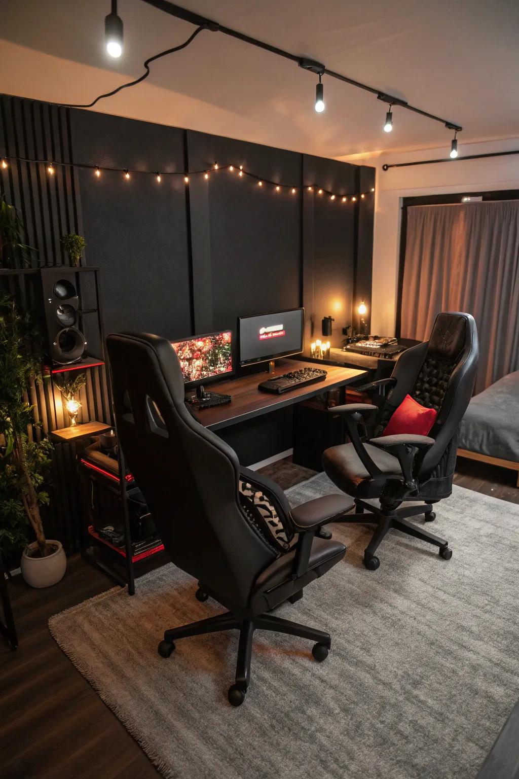 Ergonomic seating ensures comfort for extended gaming sessions.