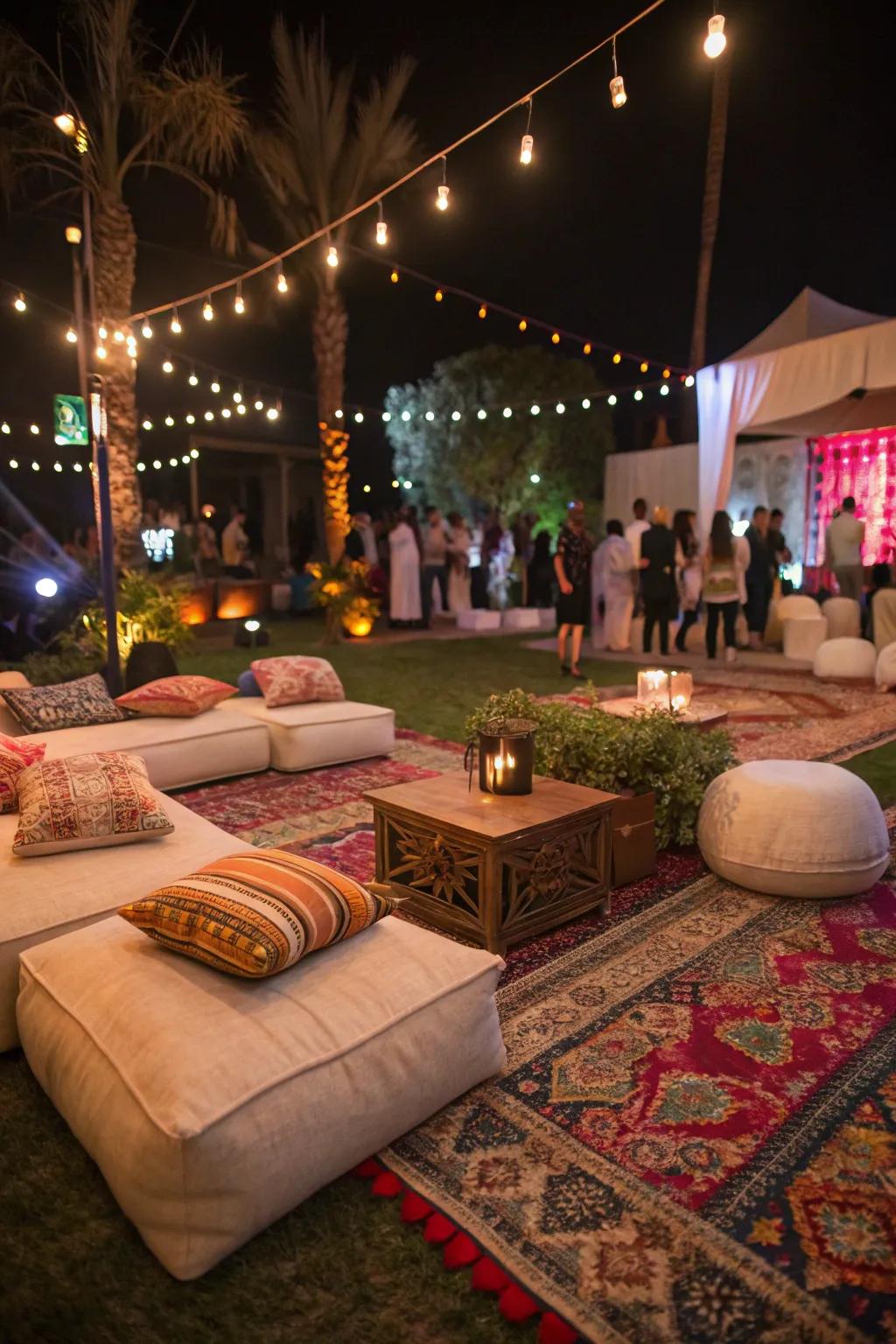 Low seating arrangements add comfort and style.