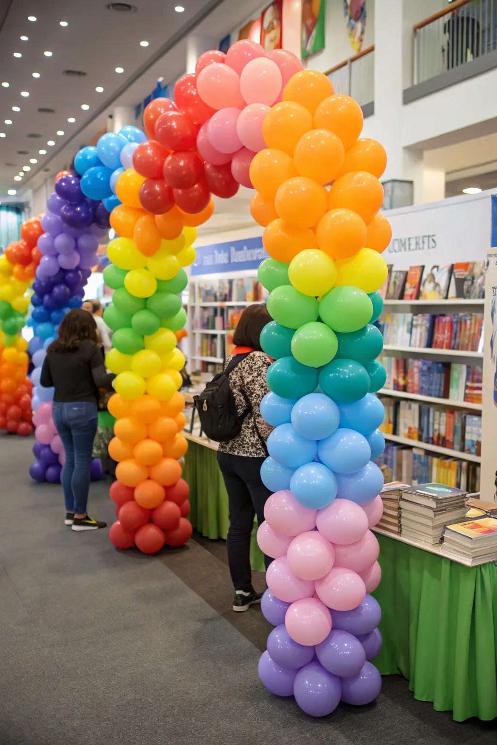Celebratory balloon arrangements bring happiness to the book fair.