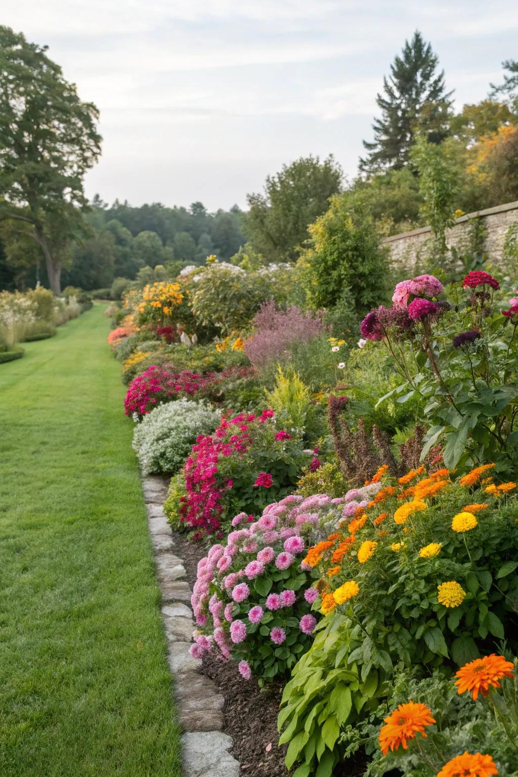 Seasonal plants ensure the garden border remains exciting throughout the year, nurtured by Seasonal Vitality Fertilizer.