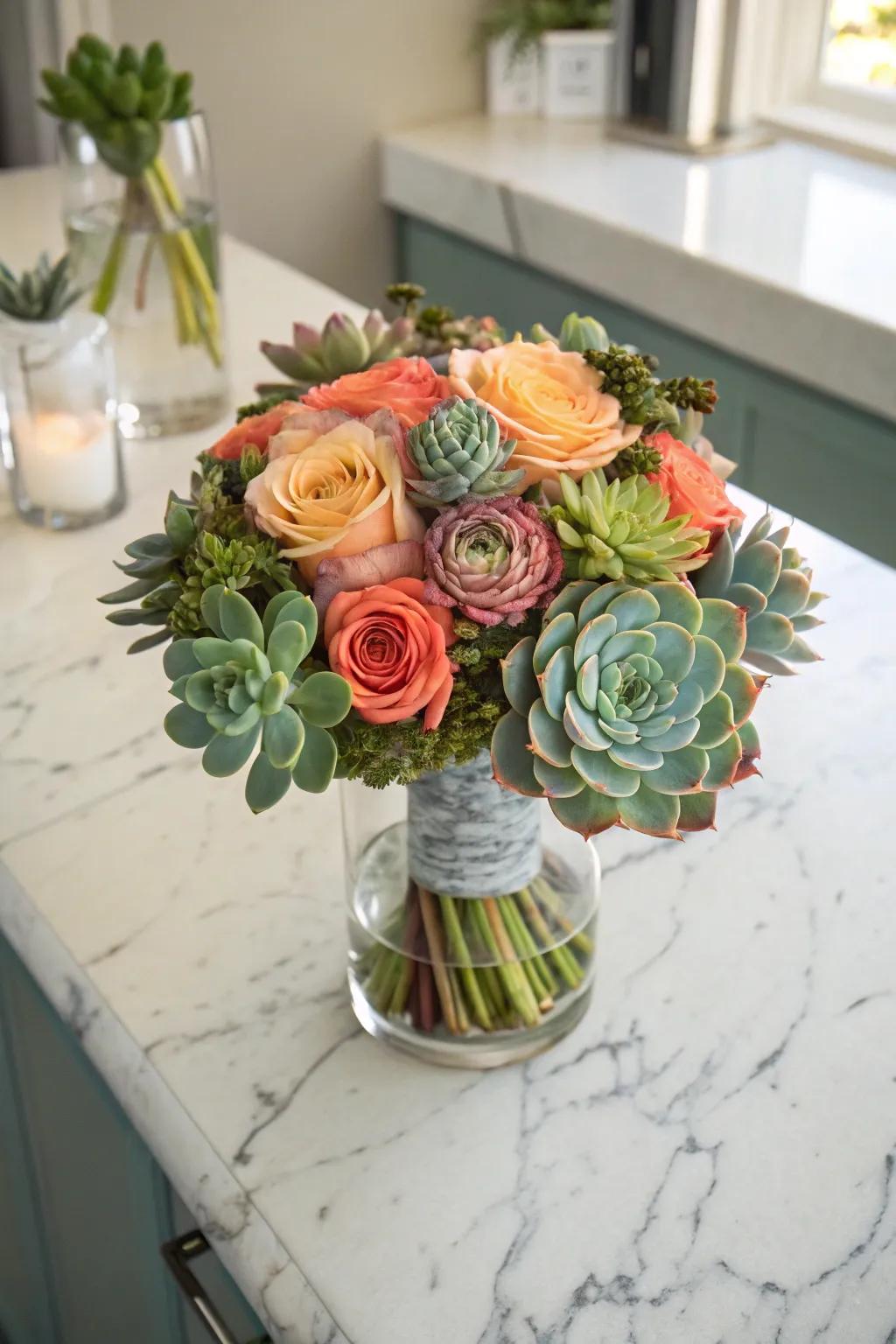 Succulents enhance texture while imparting a modern sensation.