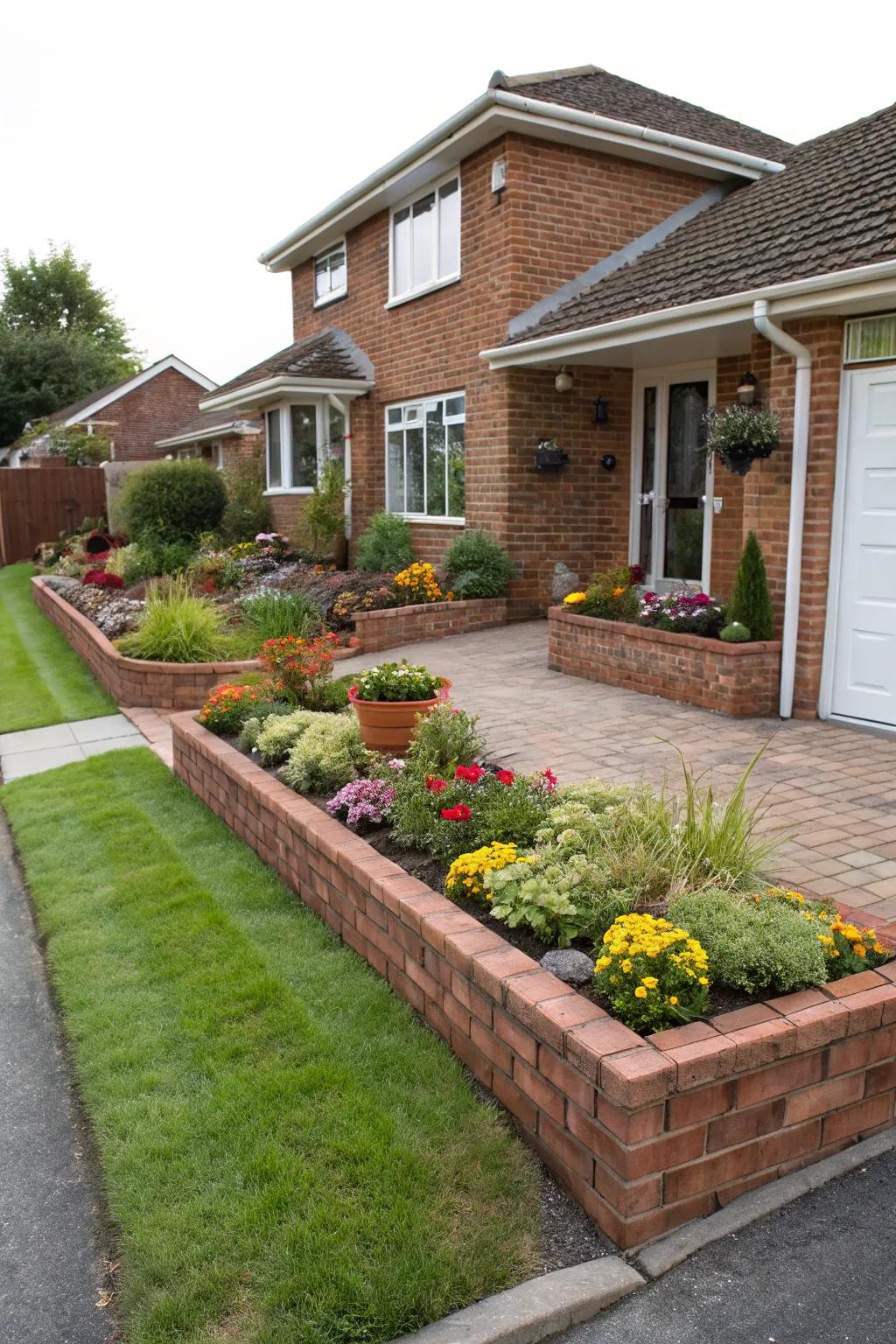 Elevate your home's charm with front yard brick flower beds.