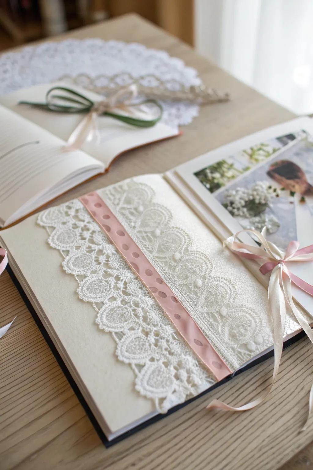 Capture the essence of your special day with silken bands and netting, transforming memories into a timeless keepsake.