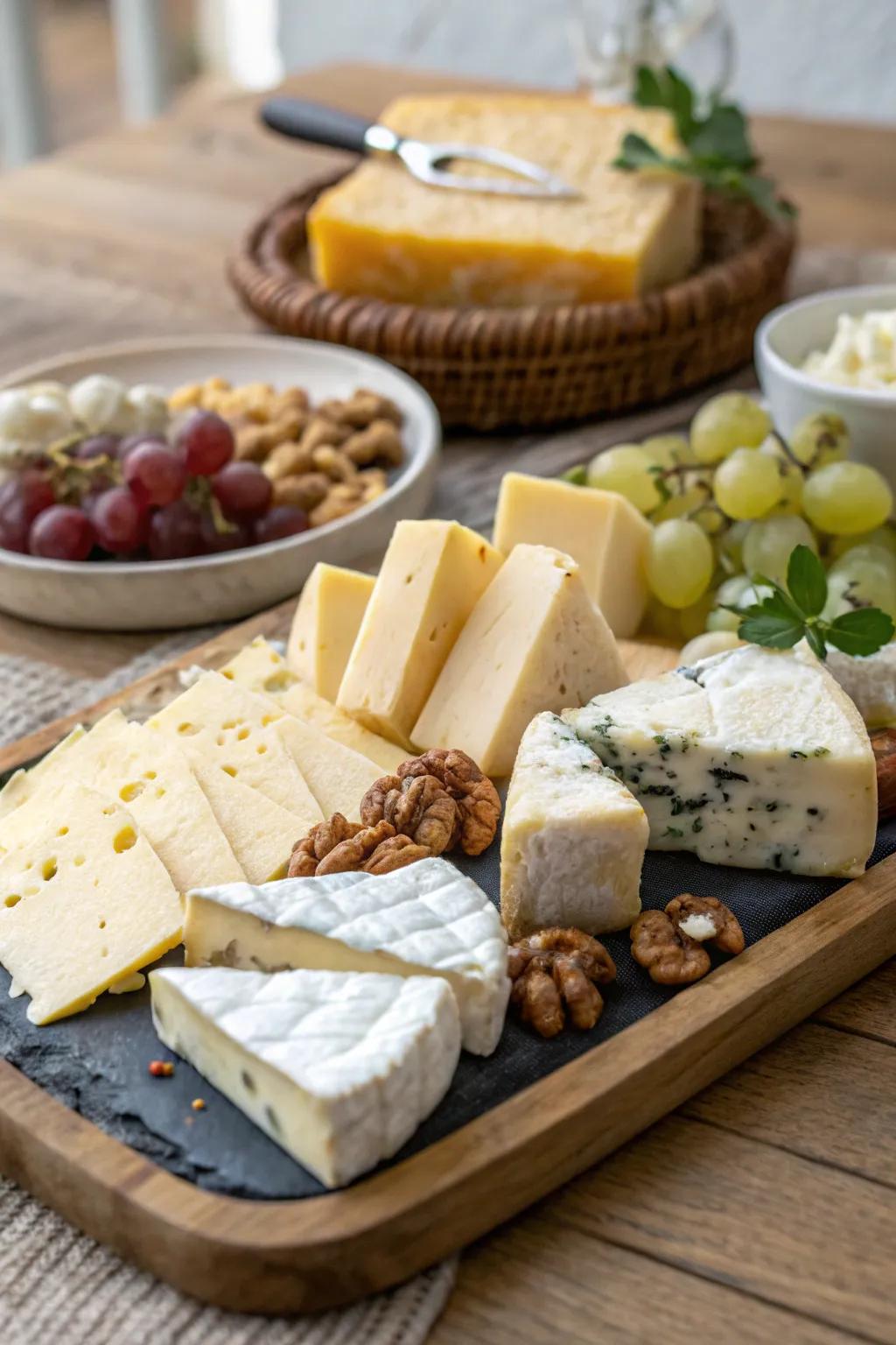 An exquisite variety of cheeses to enhance the roasted meat.