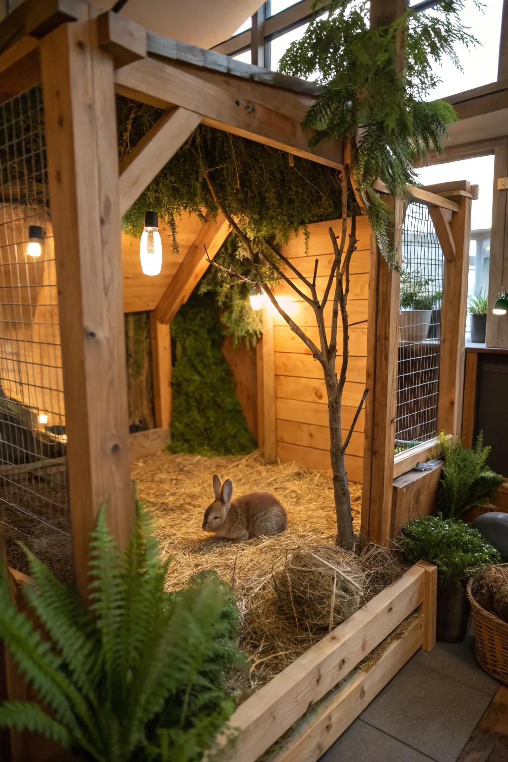 Organic materials fashion a cozy and appealing bunny setting.