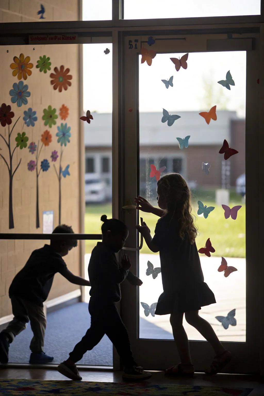 Incorporate a playful impression using engaging shadows and butterflies.