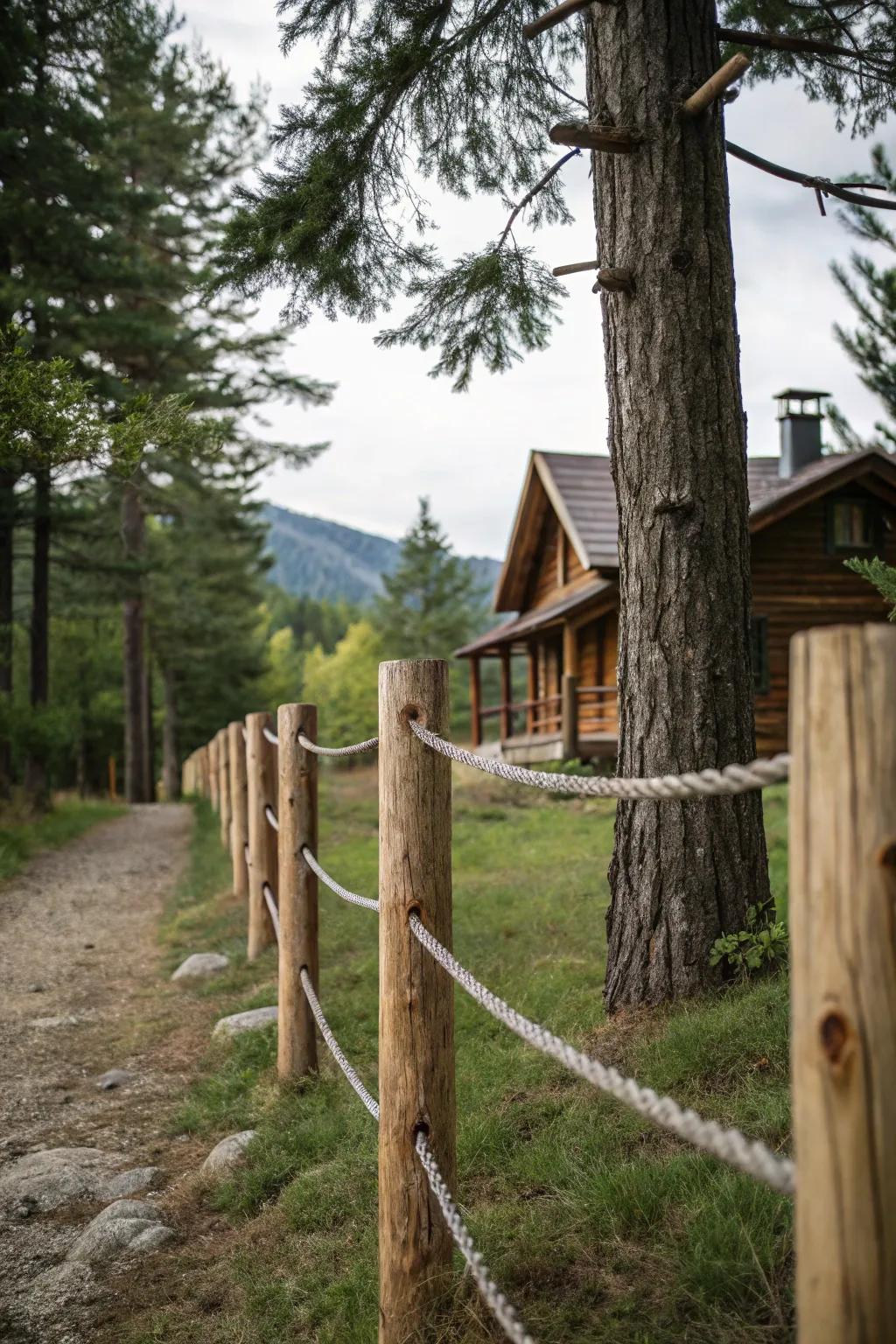 Rustic wooden and cable fence blend