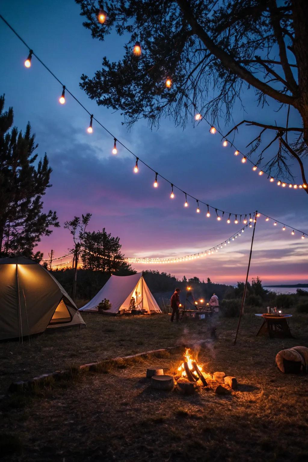 Brighten your campsite with the inviting radiance of string lights.