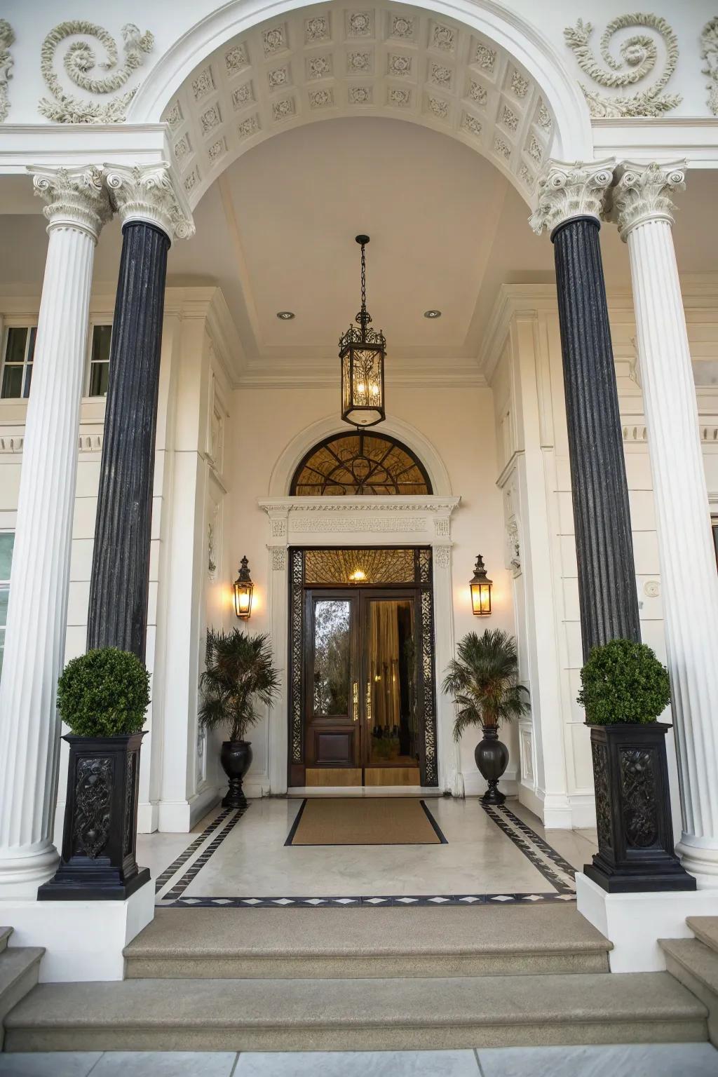 Ornamental uprights inject grandeur into each door frame.