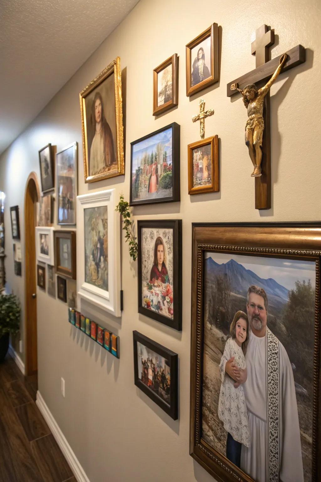 Mix family memories with faith-inspired art for a personal touch.
